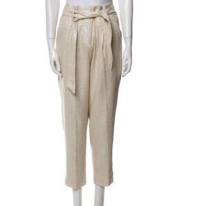 NEW Veronica Beard Women's Pants Linen Straight Leg Paperbag Waist Metallic 0